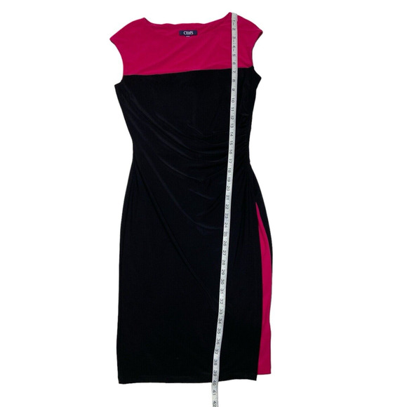 CHAPS Colorblock Dress Stretchy Ruched Side Small Fuchsia Black - Picture 4 of 8